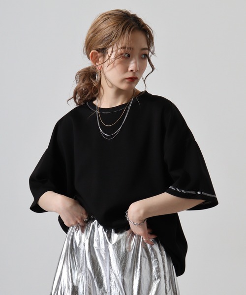 FUNALIVE（ファンアライブ）の「ﾀﾞﾝﾎﾞｰﾙﾆｯﾄ ｽﾃｯﾁﾝｸﾞ ｸﾙｰﾈｯｸ ﾙｰｽﾞ Tｼｬﾂ（Tシャツ/カットソー・メンズ・ブラック/ホワイト/サックスブルー・L/M/XL）」の4枚目の写真