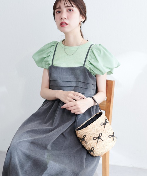 natural couture(ナチュラルクチュール)の「シアーラメテレコボリューム袖TOPS(Tシャツ/カットソー・レディース・ライトグレー/ブラック/ミント/アイボリー・FREE)」の21枚目の写真