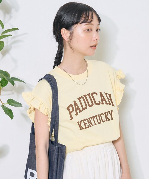 【新品・未使用】イチパーセント　ロゴフリルTシャツ セール】フリル ノースリーブ ロゴTシャツ（Tシャツ/カットソー
