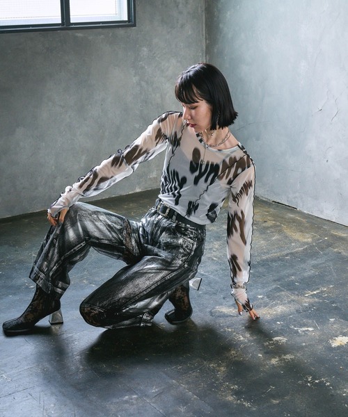 HARE（ハレ）の「【EDGY MODE】2WAYシアーガラタイトT（Tシャツ/カットソー・レディース・ブラック/ホワイト・FREE）」の7枚目の写真