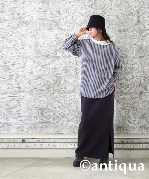 antiqua(アンティカ)の「アシメストライプシャツ(シャツ/ブラウス・レディース・ブラック・ONESIZE)」の5枚目の写真