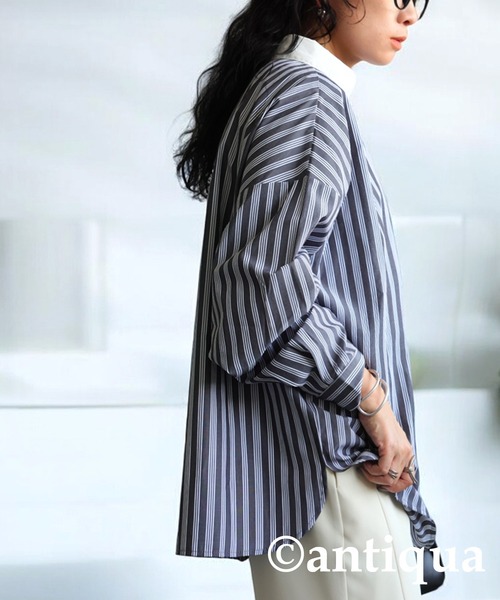 antiqua(アンティカ)の「アシメストライプシャツ(シャツ/ブラウス・レディース・ブラック・ONESIZE)」の6枚目の写真