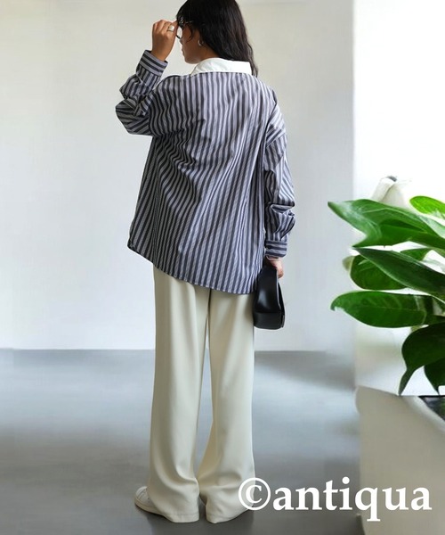 antiqua(アンティカ)の「アシメストライプシャツ(シャツ/ブラウス・レディース・ブラック・ONESIZE)」の8枚目の写真