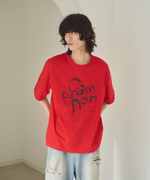 Camphor wood(カンファーウッド)の「camphor scrawl embroidery tee / 手書きチェーン刺繍ロゴグラフィックTシャツ(Tシャツ/カットソー・メンズ・レッド/スミクロ・LARGE/MEDIUM/SMALL)」の21枚目の写真