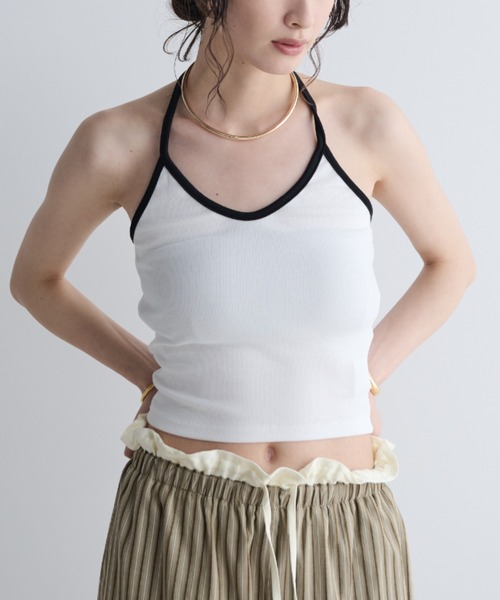 MERLOT（メルロー）の「パイピングホルターネックキャミソール（キャミソール・レディース・ホワイト/イエロー/パープル・FREE）」の4枚目の写真