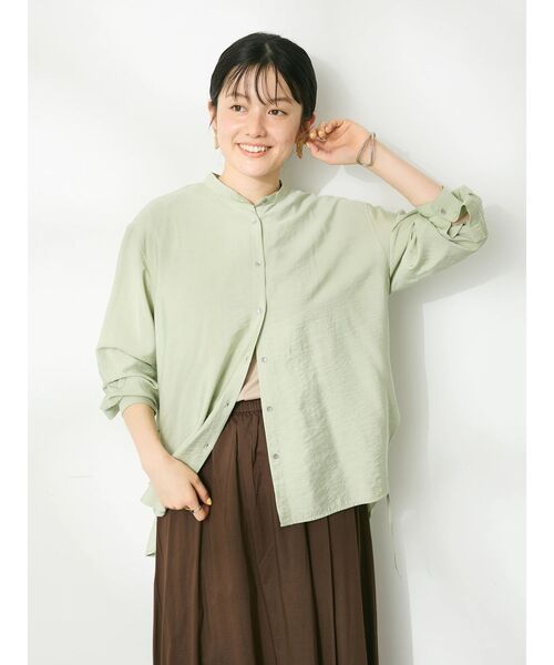 CRAFT STANDARD BOUTIQUE（クラフトスタンダードブティック）の「レーヨントロミサイドリボンチュニック（シャツ/ブラウス・レディース・ライトグリーン/アイボリー/ブラウン/ネイビー・FREE）」の7枚目の写真