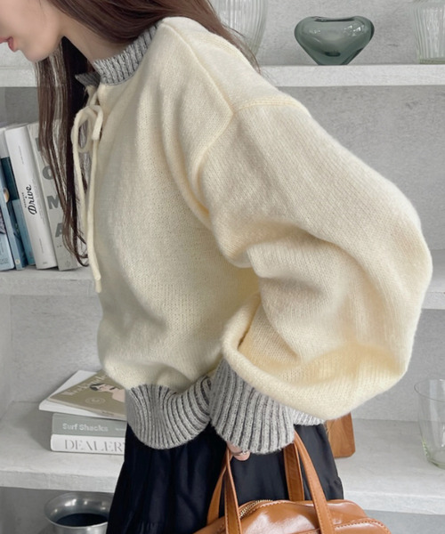 Ada.(エイダ)の「前後2WAY着用♪ バックリボンデザイン 配色ニット(ニット/セーター・レディース・アイボリー/チャコール/モカ・FREE)」の6枚目の写真