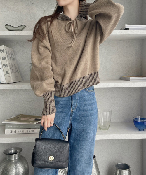 Ada.(エイダ)の「前後2WAY着用♪ バックリボンデザイン 配色ニット(ニット/セーター・レディース・アイボリー/チャコール/モカ・FREE)」の18枚目の写真