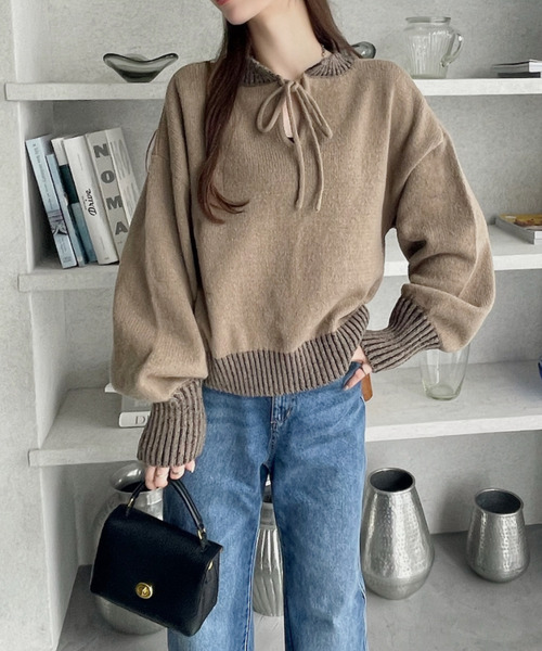 Ada.(エイダ)の「前後2WAY着用♪ バックリボンデザイン 配色ニット(ニット/セーター・レディース・アイボリー/チャコール/モカ・FREE)」の19枚目の写真