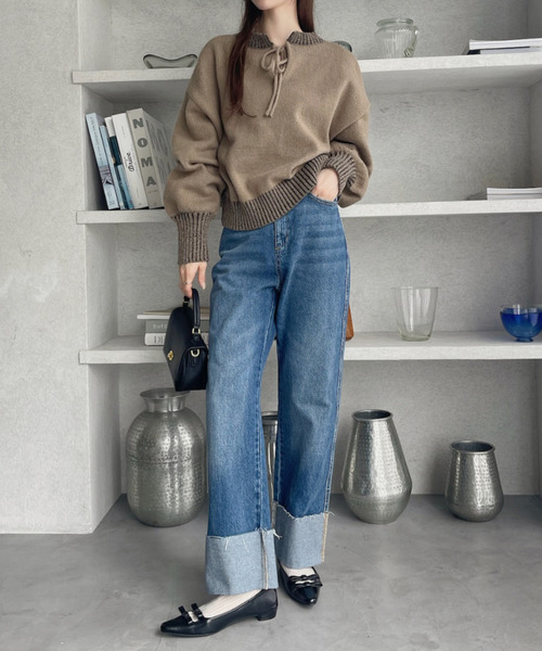 Ada.(エイダ)の「前後2WAY着用♪ バックリボンデザイン 配色ニット(ニット/セーター・レディース・アイボリー/チャコール/モカ・FREE)」の13枚目の写真