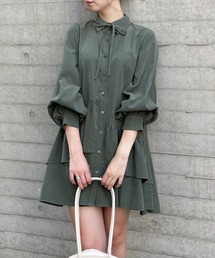 clear | ピーチ起毛リボン付きアシメフリルシャツワンピース[1枚で着れる ふんわりシルエット]≪2024AW新作≫(ワンピース)