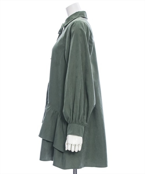 clear（クリア）の「【低身長用サイズ有】ピーチ起毛リボン付きアシメフリルシャツワンピース[着回し力抜群 ガーリー]≪再入荷≫（ワンピース・レディース・サックスブルー/グリーン/サンドベージュ/モカ・F/XS）」の12枚目の写真