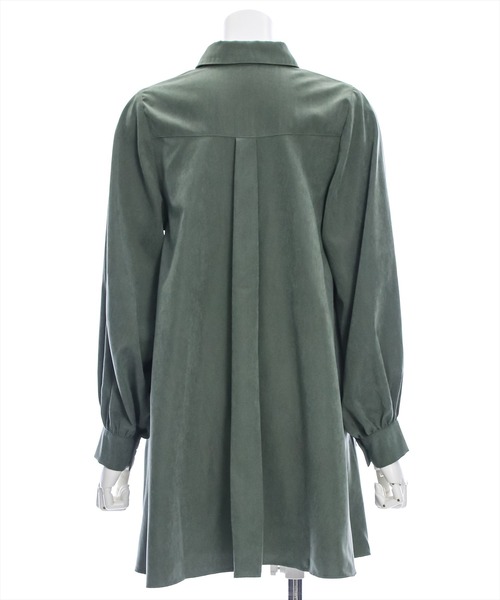 clear（クリア）の「【低身長用サイズ有】ピーチ起毛リボン付きアシメフリルシャツワンピース[着回し力抜群 ガーリー]≪再入荷≫（ワンピース・レディース・サックスブルー/グリーン/サンドベージュ/モカ・F/XS）」の14枚目の写真