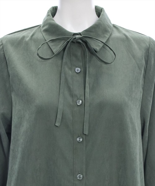 clear（クリア）の「【低身長用サイズ有】ピーチ起毛リボン付きアシメフリルシャツワンピース[着回し力抜群 ガーリー]≪再入荷≫（ワンピース・レディース・サックスブルー/グリーン/サンドベージュ/モカ・F/XS）」の15枚目の写真