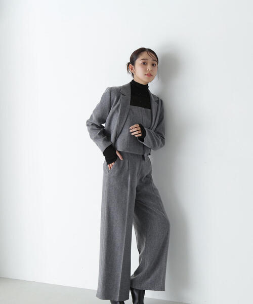 NATURAL BEAUTY BASIC(ナチュラルビューティーベーシック)の「◇<ツイーディーセットアップ>ビスチェ&ワイドパンツ(パンツドレス・レディース・ベージュ/グレー・SMALL/MEDIUM)」の8枚目の写真