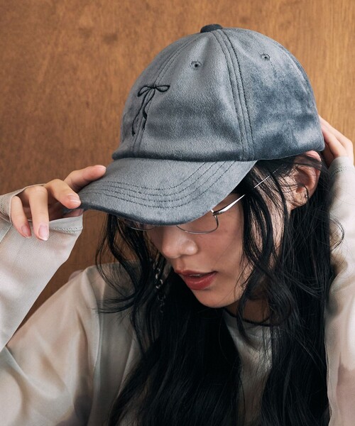 セール】限定展開 リボン 刺繍 ワンポイント ベロア キャップ