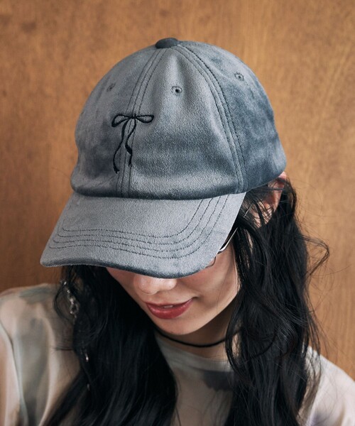 セール】限定展開 リボン 刺繍 ワンポイント ベロア キャップ