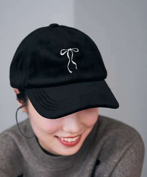 セール】限定展開 リボン 刺繍 ワンポイント ベロア キャップ