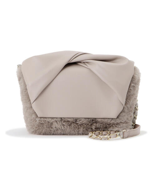 EDIT COLOGNE（エディットコロン）の「リボンハンドルフェイクファーショルダーバッグ（ショルダーバッグ・レディース・グレー/ベージュ・ﾌﾘ-）」の5枚目の写真