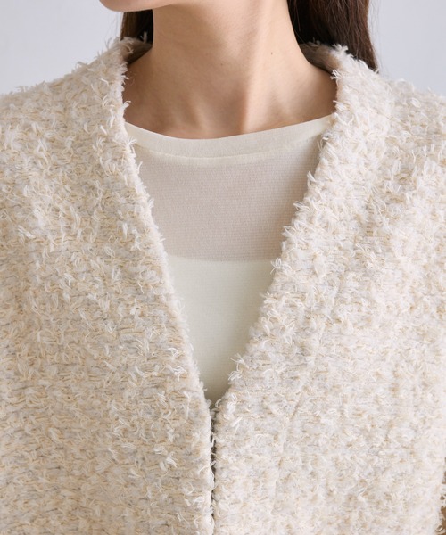 PUAL CE CIN（ピュアルセシン）の「ツイードライクニットボンディングジャケット（ノーカラージャケット・レディース・アイボリー/グレー/ブラック・FREE）」の16枚目の写真