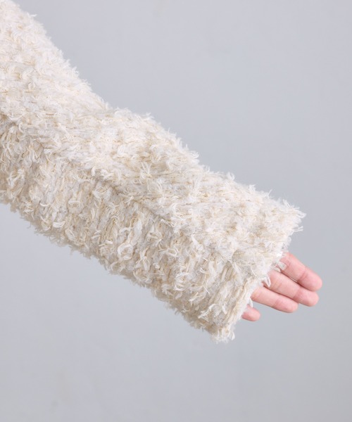 PUAL CE CIN（ピュアルセシン）の「ツイードライクニットボンディングジャケット（ノーカラージャケット・レディース・アイボリー/グレー/ブラック・FREE）」の17枚目の写真