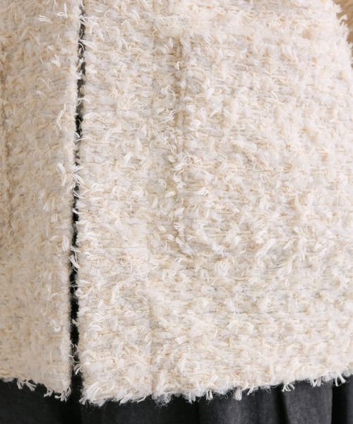 PUAL CE CIN（ピュアルセシン）の「ツイードライクニットボンディングジャケット（ノーカラージャケット・レディース・アイボリー/グレー/ブラック・FREE）」の19枚目の写真
