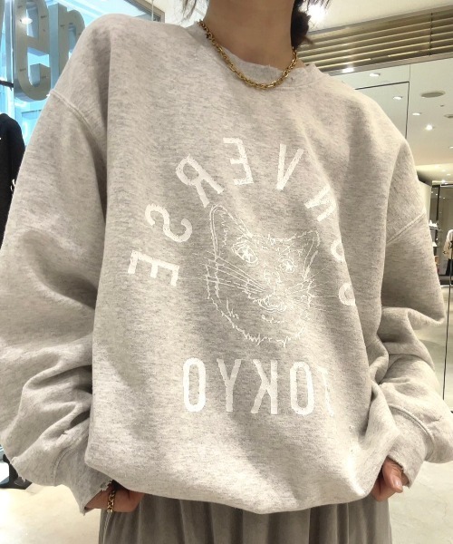 CONVERSE TOKYO コラボスウェット グレー CONVERSE TOKYO（コンバーストウキョウ）の「DAMAGED CAT LOGO SWEAT