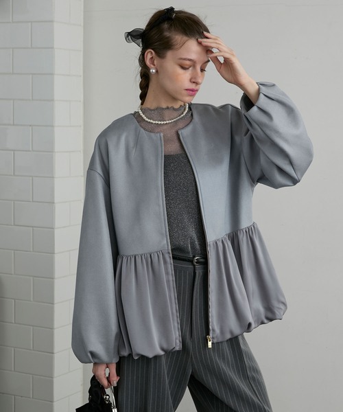 【定価4万】 高見え！ノーカラー フリル ブルゾン ボリュームアウター バルーン n2401-073284_1r.jpg