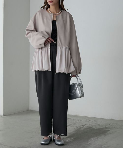 【定価4万】 高見え！ノーカラー フリル ブルゾン ボリュームアウター バルーン 定価4万】 高見え！ノーカラー フリル ブルゾン ボリュームアウター