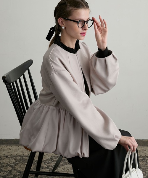 【定価4万】 高見え！ノーカラー フリル ブルゾン ボリュームアウター バルーン 定価4万】 高見え！ノーカラー フリル ブルゾン ボリュームアウター