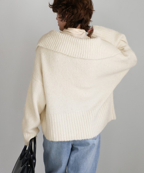 select MOCA(セレクトモカ)の「ビッグカラーキーネックニット(ニット/セーター・レディース・アイボリー/ブラック/ベージュ/チャコールグレー・FREE)」の9枚目の写真