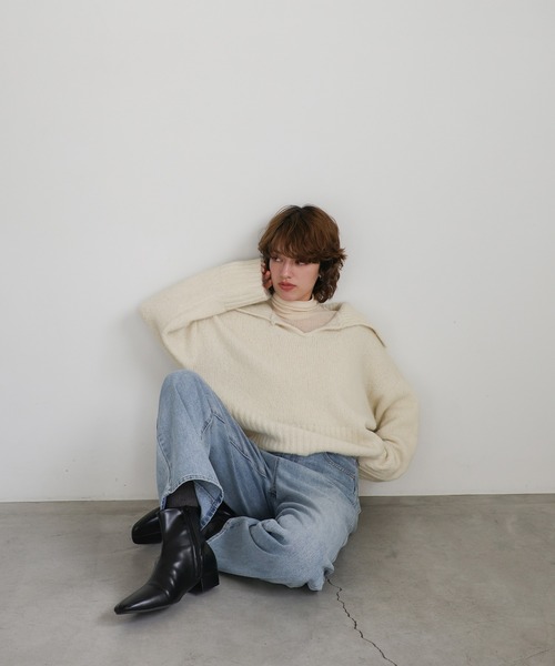 select MOCA(セレクトモカ)の「ビッグカラーキーネックニット(ニット/セーター・レディース・アイボリー/ブラック/ベージュ/チャコールグレー・FREE)」の10枚目の写真