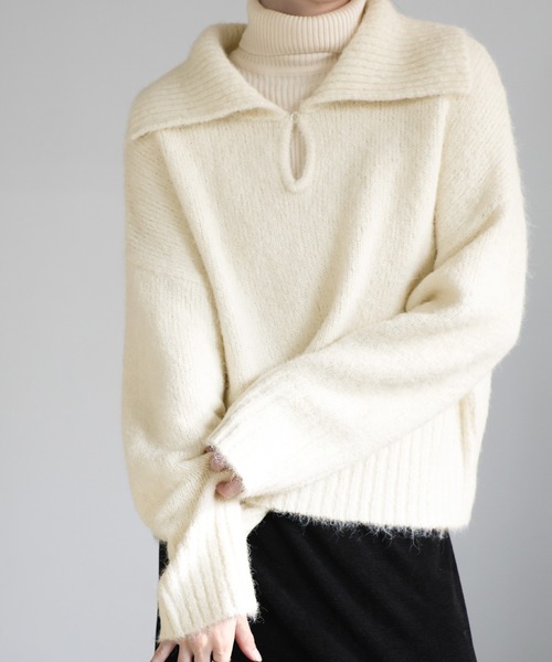 select MOCA(セレクトモカ)の「ビッグカラーキーネックニット(ニット/セーター・レディース・アイボリー/ブラック/ベージュ/チャコールグレー・FREE)」の11枚目の写真