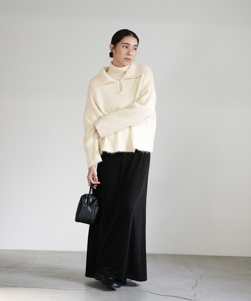select MOCA(セレクトモカ)の「ビッグカラーキーネックニット(ニット/セーター・レディース・アイボリー/ブラック/ベージュ/チャコールグレー・FREE)」の12枚目の写真