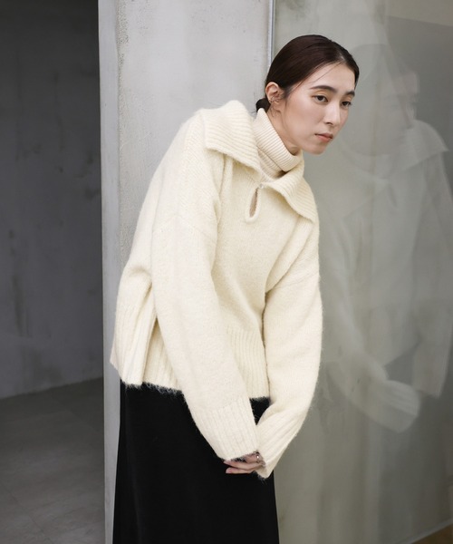 select MOCA(セレクトモカ)の「ビッグカラーキーネックニット(ニット/セーター・レディース・アイボリー/ブラック/ベージュ/チャコールグレー・FREE)」の14枚目の写真