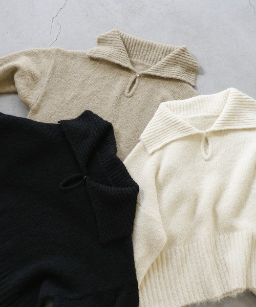 select MOCA(セレクトモカ)の「ビッグカラーキーネックニット(ニット/セーター・レディース・アイボリー/ブラック/ベージュ/チャコールグレー・FREE)」の19枚目の写真