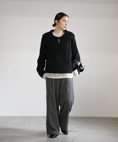 select MOCA(セレクトモカ)の「ビッグカラーキーネックニット(ニット/セーター・レディース・アイボリー/ブラック/ベージュ/チャコールグレー・FREE)」の6枚目の写真