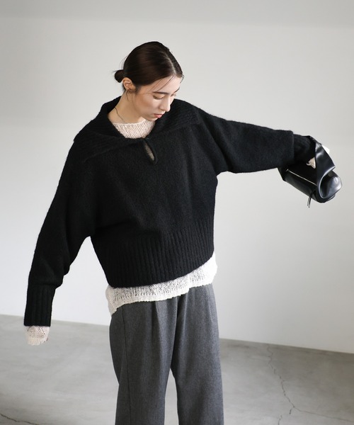 select MOCA(セレクトモカ)の「ビッグカラーキーネックニット(ニット/セーター・レディース・アイボリー/ブラック/ベージュ/チャコールグレー・FREE)」の22枚目の写真