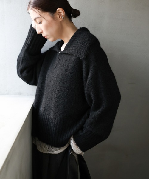 select MOCA(セレクトモカ)の「ビッグカラーキーネックニット(ニット/セーター・レディース・アイボリー/ブラック/ベージュ/チャコールグレー・FREE)」の21枚目の写真