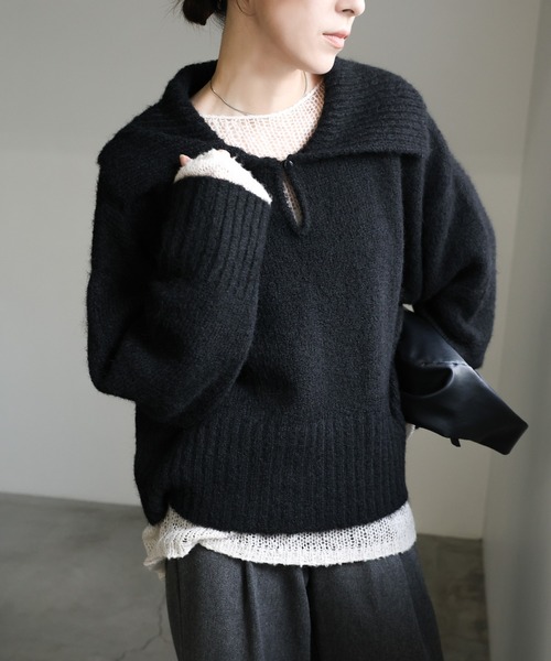 select MOCA(セレクトモカ)の「ビッグカラーキーネックニット(ニット/セーター・レディース・アイボリー/ブラック/ベージュ/チャコールグレー・FREE)」の20枚目の写真