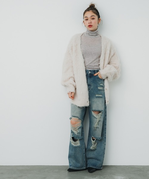 coca（coca）（コカ）の「シャーリングスリーブ ハイネックカットソー（Tシャツ/カットソー・レディース・ライトベージュ/ライトグレー・S/M/L）」の5枚目の写真