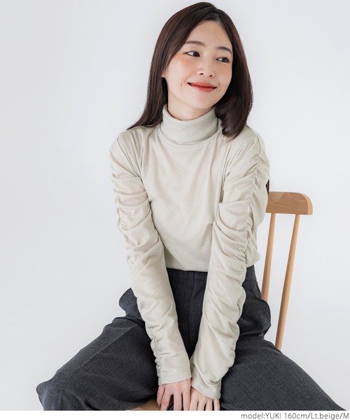 coca（coca）（コカ）の「シャーリングスリーブ ハイネックカットソー（Tシャツ/カットソー・レディース・ライトベージュ/ライトグレー・S/M/L）」の22枚目の写真