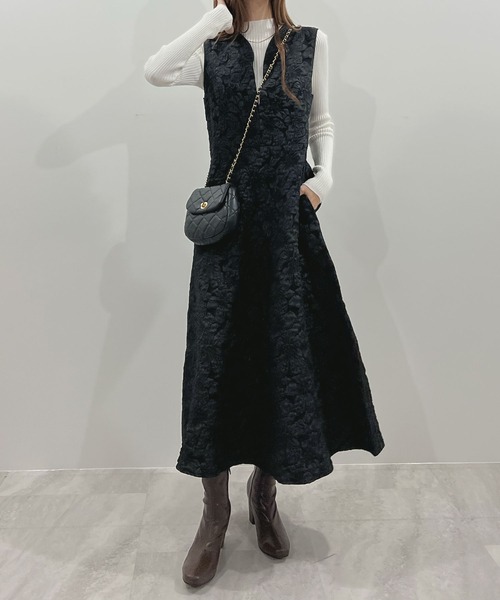 セール】【オケージョン対応】ジャガードフラワーワンピース