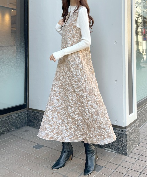 セール】【オケージョン対応】ジャガードフラワーワンピース