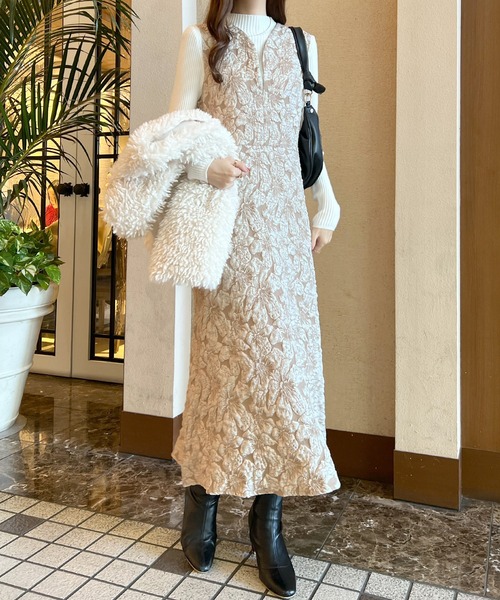 Futier land（フューティアランド）の「【オケージョン対応】ジャガードフラワーワンピース（ワンピース・レディース・ブラック/グレー/ベージュ・MEDIUM/LARGE/SMALL/X-LARGE）」の22枚目の写真