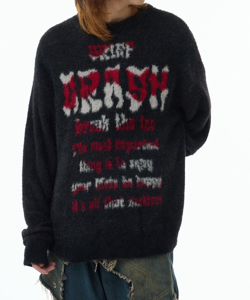Theater code（シアターコード）の「Jaquard Logo Shaggy Knit /  ロゴジャガードシャギーニット（ニット/セーター・メンズ・ブラック/グレー・M/L）」の2枚目の写真