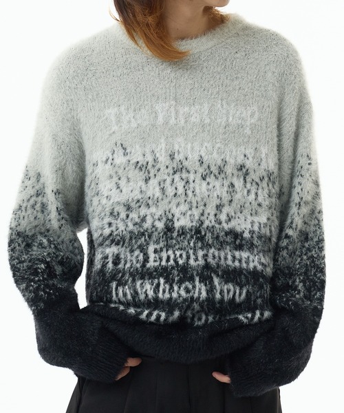 Theater code（シアターコード）の「Jaquard Logo Shaggy Knit /  ロゴジャガードシャギーニット（ニット/セーター・メンズ・ブラック/グレー・M/L）」の16枚目の写真