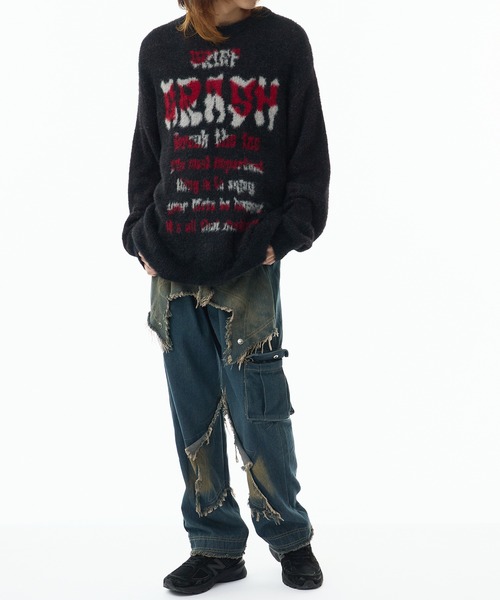 Theater code（シアターコード）の「Jaquard Logo Shaggy Knit /  ロゴジャガードシャギーニット（ニット/セーター・メンズ・ブラック/グレー・M/L）」の13枚目の写真
