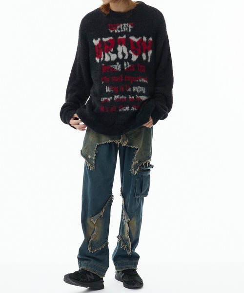 Theater code（シアターコード）の「Jaquard Logo Shaggy Knit /  ロゴジャガードシャギーニット（ニット/セーター・メンズ・ブラック/グレー・M/L）」の12枚目の写真