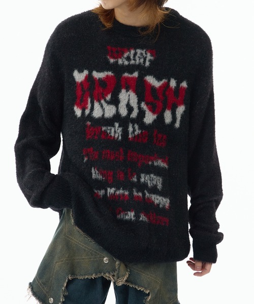Theater code（シアターコード）の「Jaquard Logo Shaggy Knit /  ロゴジャガードシャギーニット（ニット/セーター・メンズ・ブラック/グレー・M/L）」の10枚目の写真